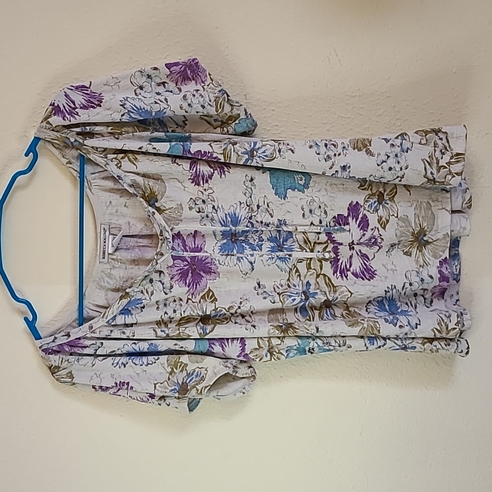 REBECCA MALONE Short Sleeve Floral Print Blouse - Size Large